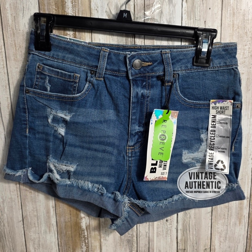 BlueSpice Womens High Waist Distressed Denim Shorts Blue Size 5 New - Picture 3 of 11